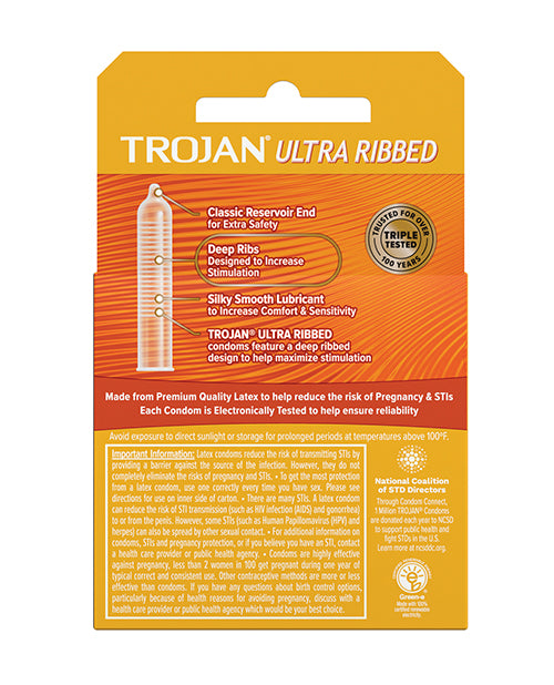 Trojan Ultra Ribbed Condoms - Box of 3