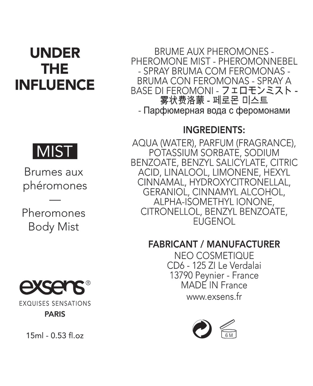 EXSENS of Paris Body Mist with Pheromones - Under the Influence