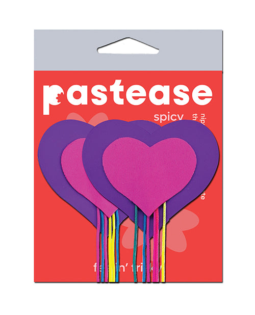 Pastease Hearts w/Fringe Rainbow Tassels - Neon Pink/Purple