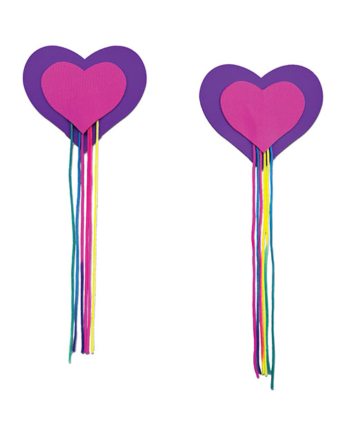 Pastease Hearts w/Fringe Rainbow Tassels - Neon Pink/Purple O/S