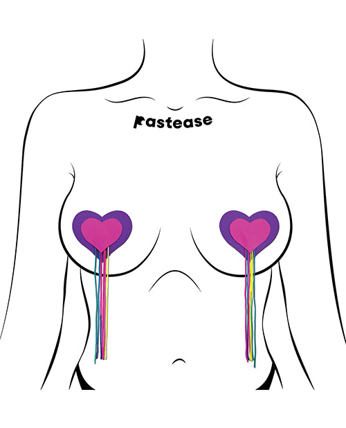 Pastease Hearts w/Fringe Rainbow Tassels - Neon Pink/Purple O/S