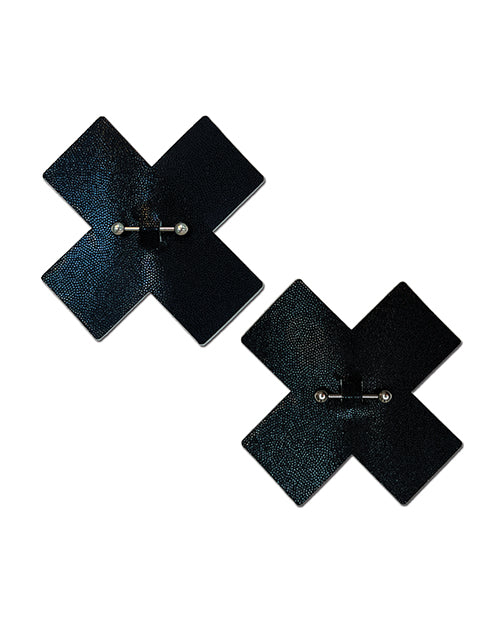 Pastease Pierced Liquid Black Cross w/Barbell Piercing - Black