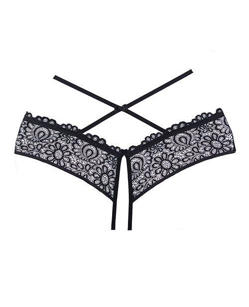 Adore Crayzee Open Panty w/Criss Cross Waist Straps & Lace Black