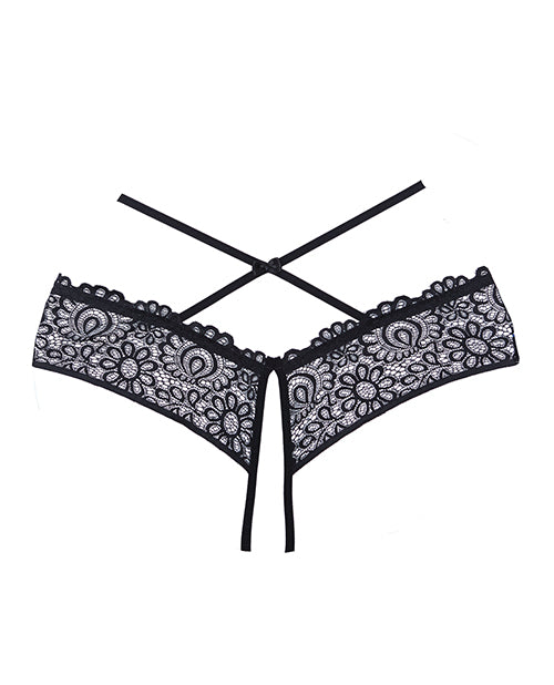 Adore Crayzee Open Panty w/Criss Cross Waist Straps & Lace Black