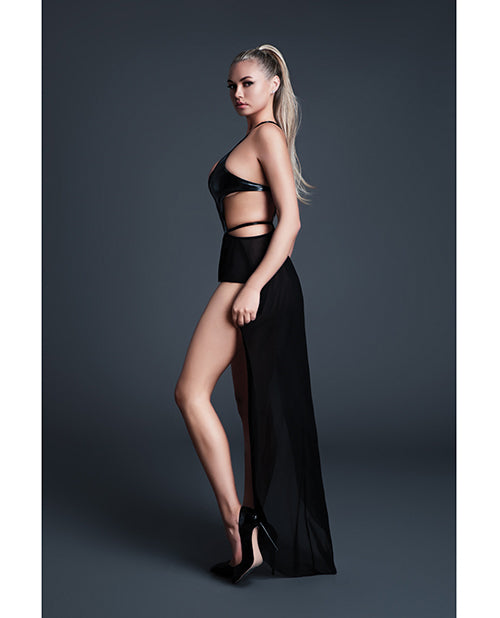 Allure Take Me Latex Look Vinyl and Mesh Teddy w/Attached Skirt - Black