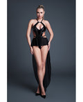 Allure Take Me Latex Look Vinyl and Mesh Teddy w/Attached Skirt - Black