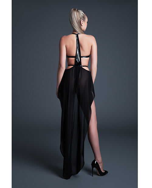 Allure Take Me Latex Look Vinyl and Mesh Teddy w/Attached Skirt - Black