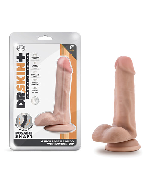Blush Dr. Skin 6" Posable Dildo With Balls - Vanilla