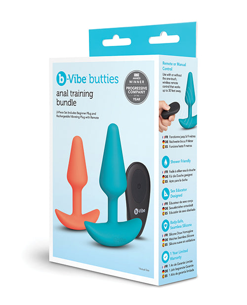 Anal Training Bundle 2 - Piece Set Includes Beginner Plug & Rechargeable Vibrating Plug w/Remote