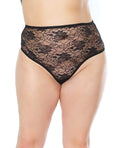 Stretch Lace High Waist Thong Black