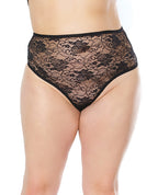 Stretch Lace High Waist Thong Black