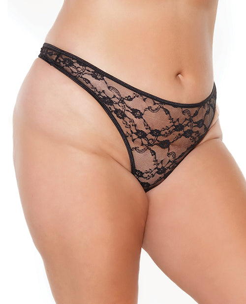 Stretch Lace High Leg Thong Black