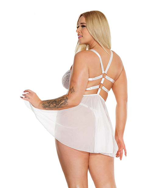 Black Label Net & Scallop Lace Babydoll w/Side Slit & Thong White