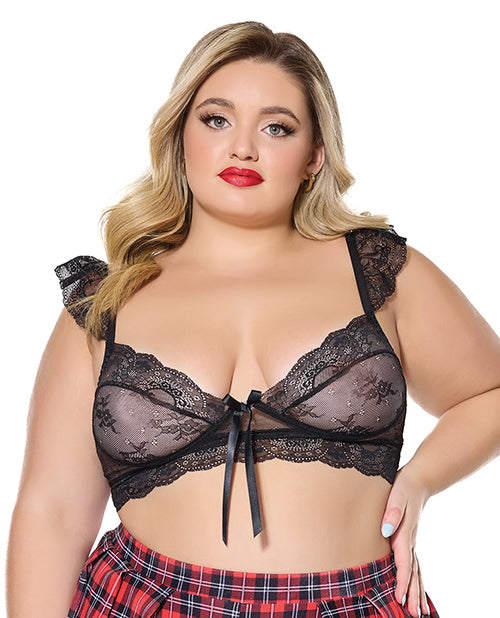 Scallop Stretch Lace Soft Cup Bralette - Black
