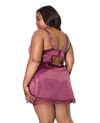 Scallop Lace Trimmed Stretch Satin Chemise w/Underwire Cups - Mauve Plum