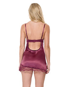Scallop Lace Trimmed Stretch Satin Chemise w/Underwire Cups - Mauve Plum