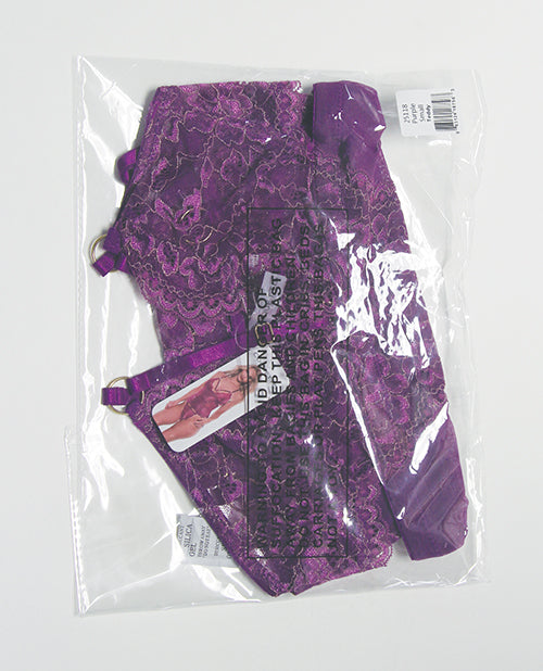 Metallic Stretch Lace & Mesh Teddy w/Detachable Panty - Purple