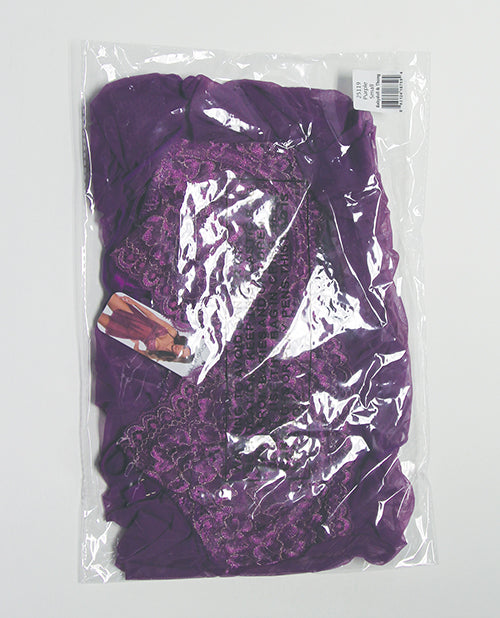 Metallic Stretch Lace & Mesh Babydoll w/Thong - Purple