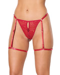 Lace Thong w/Garters and Bow Detail - Red