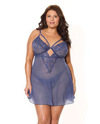 Twilight Fever Lace & Mesh Babydoll w/G - String - Navy