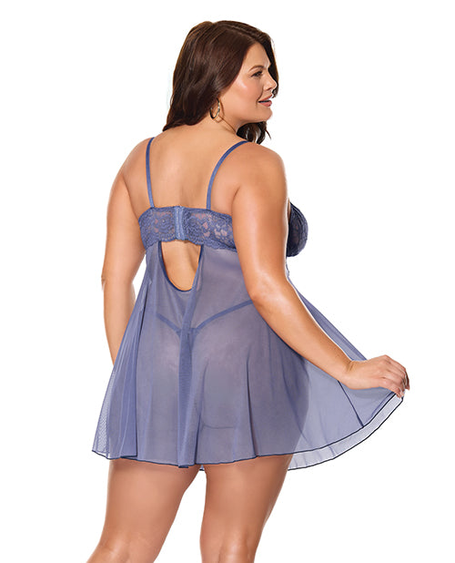 Twilight Fever Lace & Mesh Babydoll w/G - String - Navy