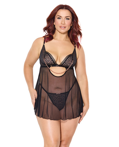 Pleasure Collection Feline Fatale Babydoll & G - String 2 pc Set - Black