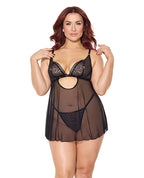 Pleasure Collection Feline Fatale Babydoll & G - String 2 pc Set - Black