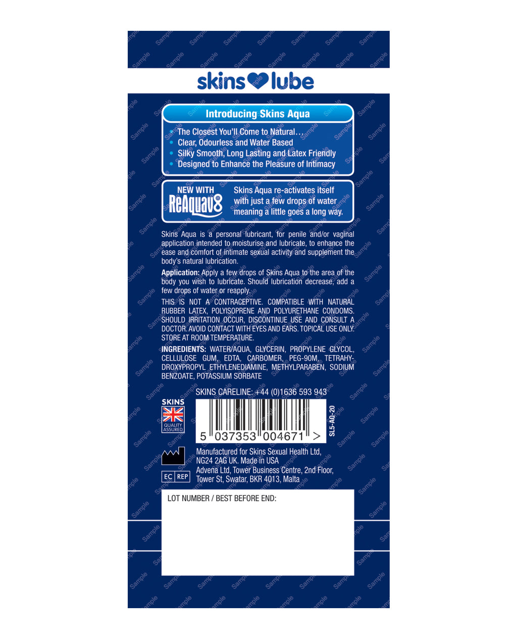Skins Aqua Water Based Lubricant - Foil