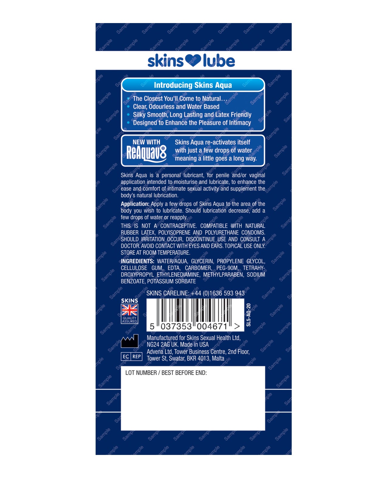 Skins Aqua Water Based Lubricant - Foil