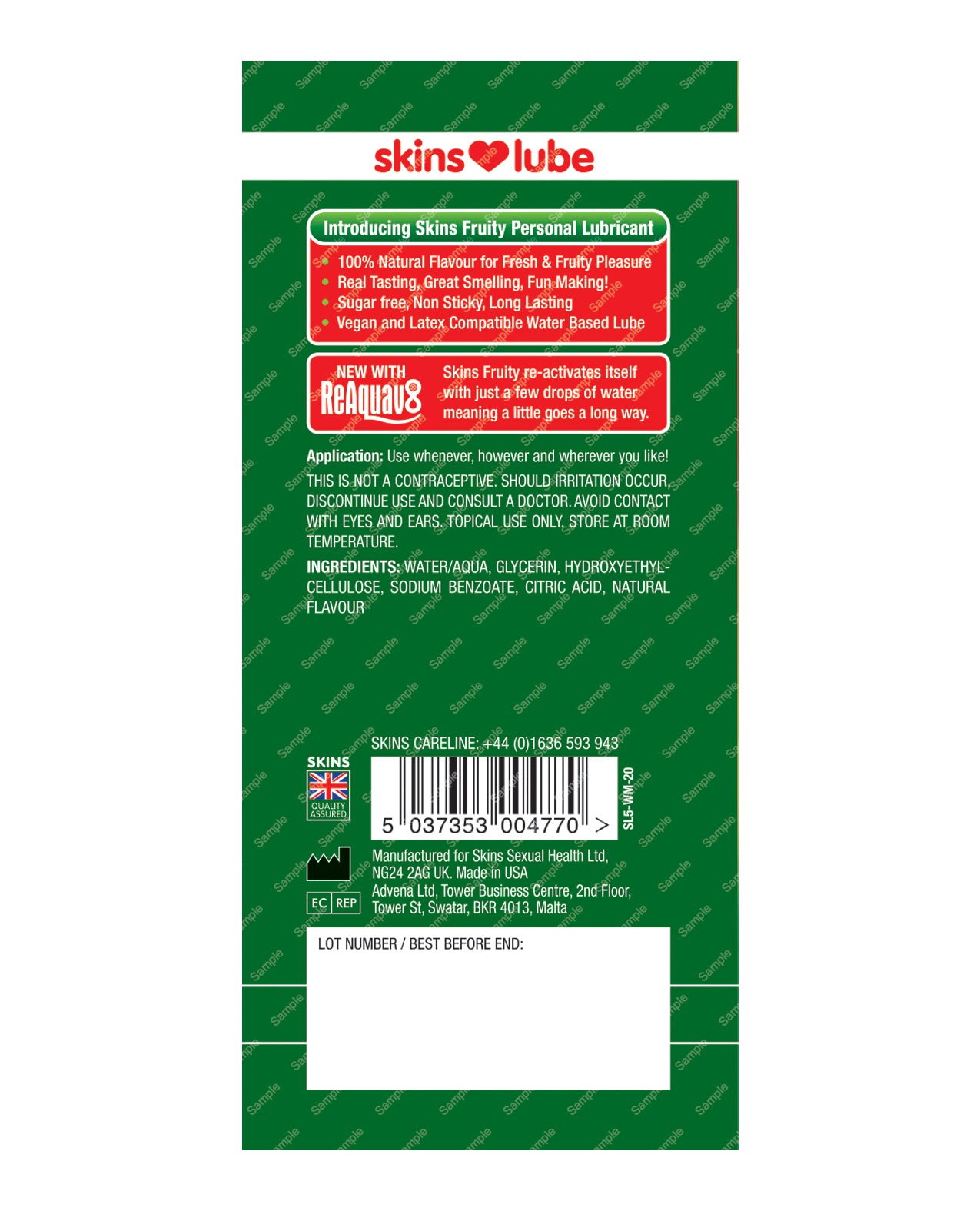 Skins Water Based Lubricant - Foil Watermelon