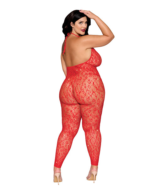 Leopard Pattern Seamless Bodystocking w/Gold Details - Red