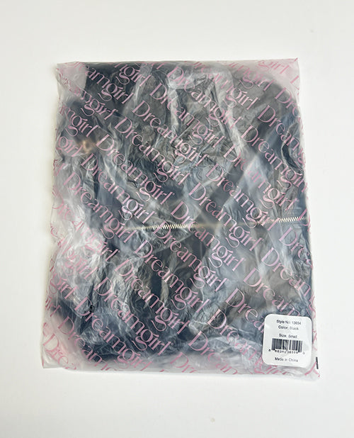 Embroidered Stretch Faux Leather and Mesh Chemise - Black