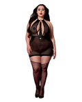 Stretch Mesh and Faux Leather Gartered Chemise w/Removable Flogger - Black