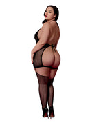 Stretch Mesh and Faux Leather Gartered Chemise w/Removable Flogger - Black