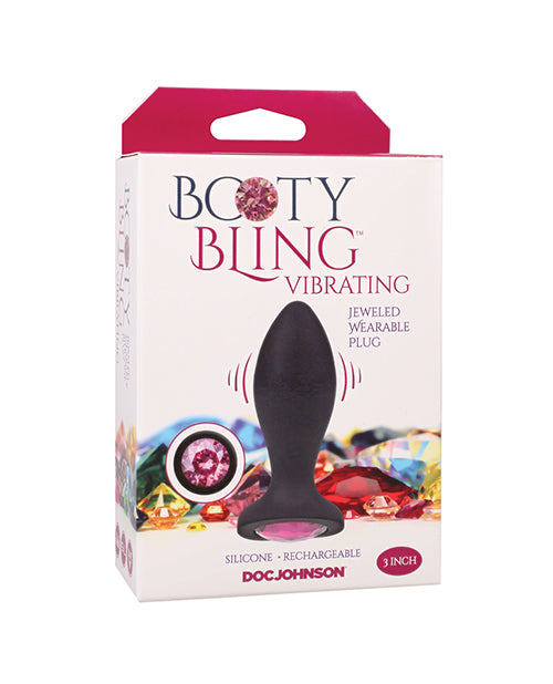 Booty Bling Jeweled Wearable 3" Vibrating Silicone Plug - Black/Pink