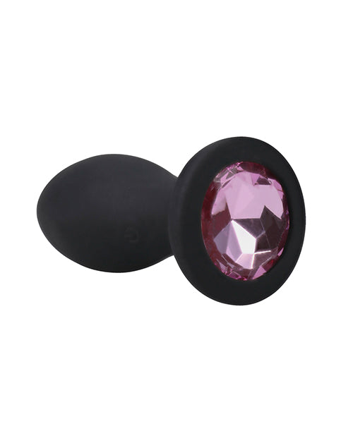 Booty Bling Jeweled Wearable 3" Vibrating Silicone Plug - Black/Pink