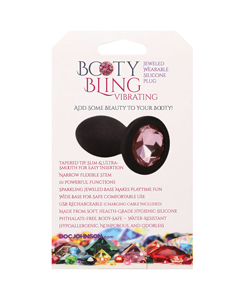Booty Bling Jeweled Wearable 3" Vibrating Silicone Plug - Black/Pink