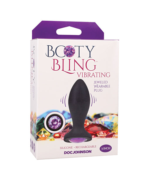 Booty Bling Jeweled Wearable 3" Vibrating Silicone Plug - Black/Purple