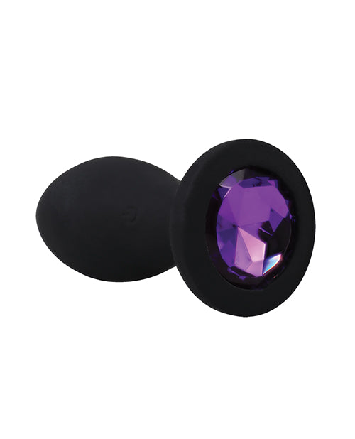 Booty Bling Jeweled Wearable 3" Vibrating Silicone Plug - Black/Purple
