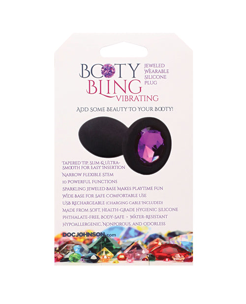 Booty Bling Jeweled Wearable 3" Vibrating Silicone Plug - Black/Purple