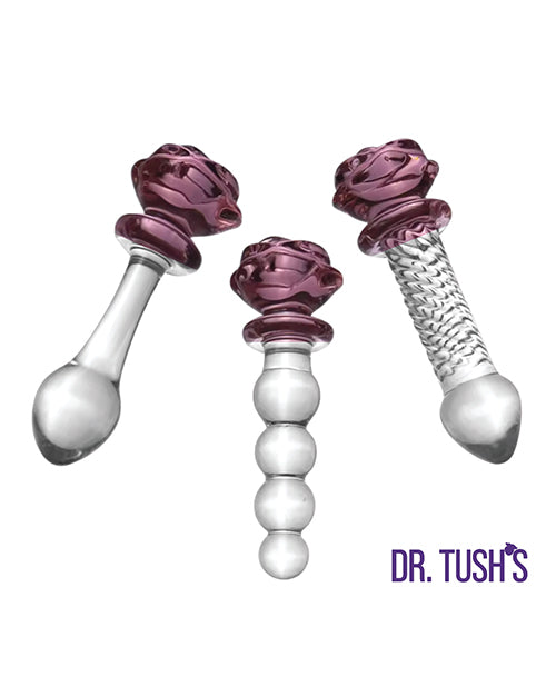 Dr. Tush' Sacred Glass Rose Collection Anal Plug Set - Glass