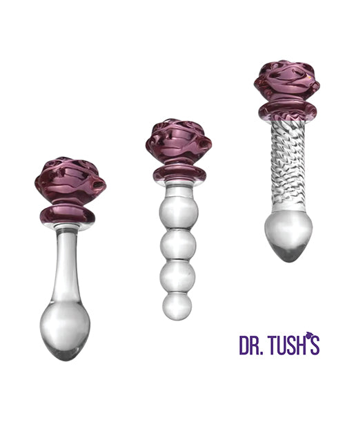 Dr. Tush' Sacred Glass Rose Collection Anal Plug Set - Glass