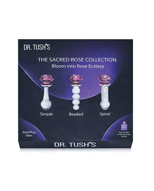 Dr. Tush' Sacred Glass Rose Collection Anal Plug Set - Glass