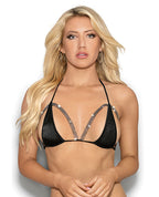 Rhinestone Semi Open Tri Bra Black