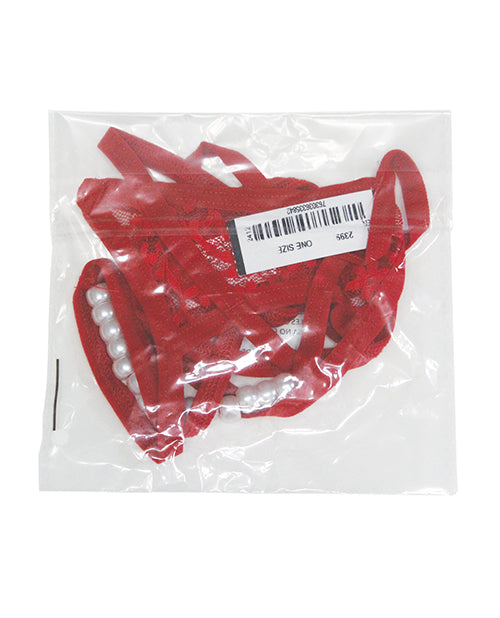 Strappy Modern Pleasure G - String w/Pearl Detail - Red