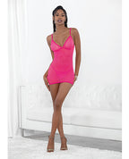Neon Honeycomb Chemise w/Strappy Back & G - String Neon Pink
