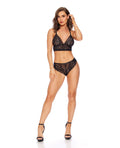 Touch of Pearl Feather Lace Bralette with Pearl Detail & Brazilian Panty 2 pc Set - Black