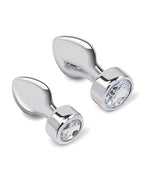 Gemsations 2 pc 3.25" & 3.7" Tapered Bling Bling Metal Butt Plug Training Set - Silver
