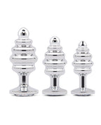 Gemsations 3 pc 2.95" & 3.25" & 3.7" Ripple Bling Bling Metal Butt Plug Training Set - Silver