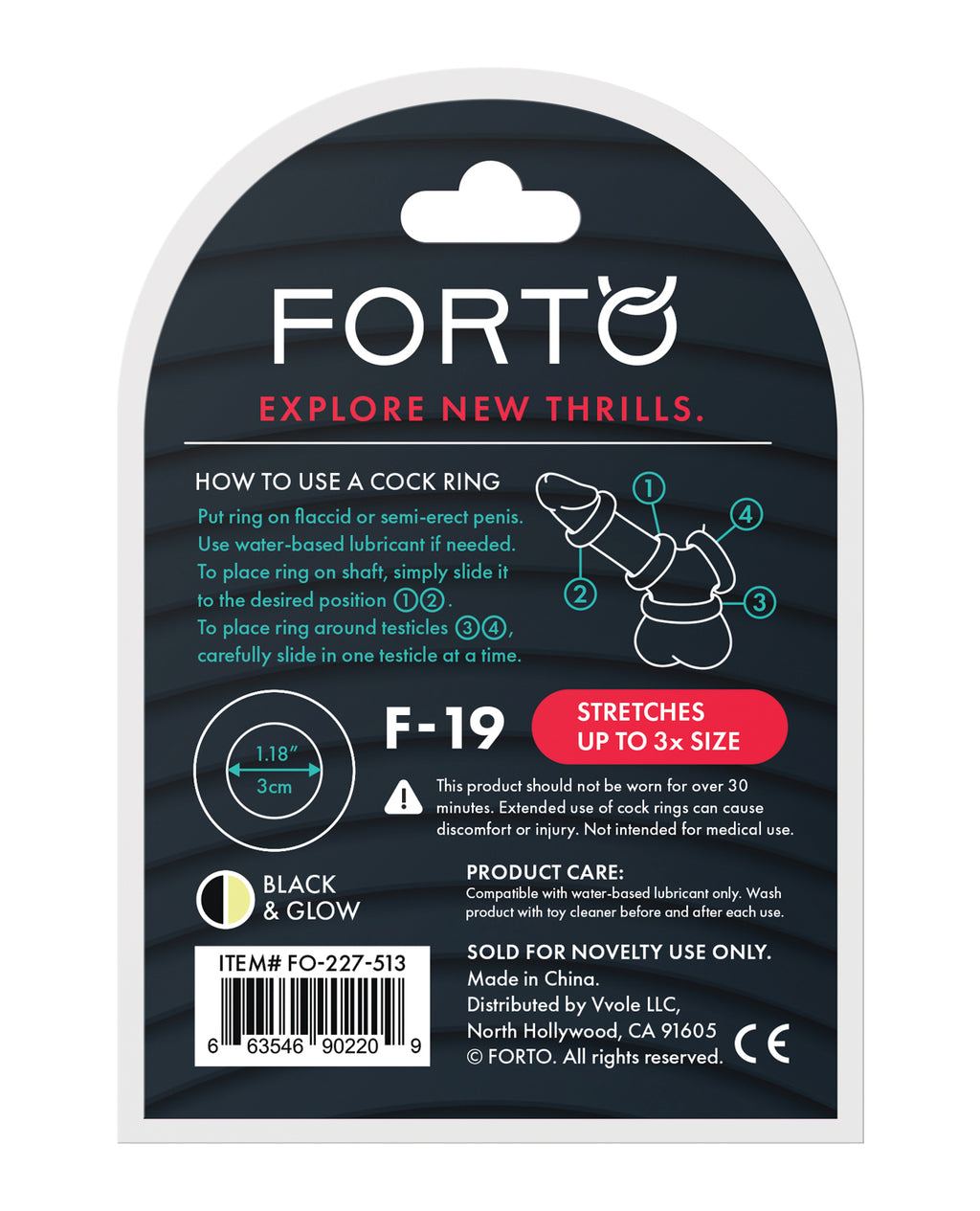 Forto F - 19 Two Tone Liquid Silicone Cock Ring - Black/Glow in the Dark